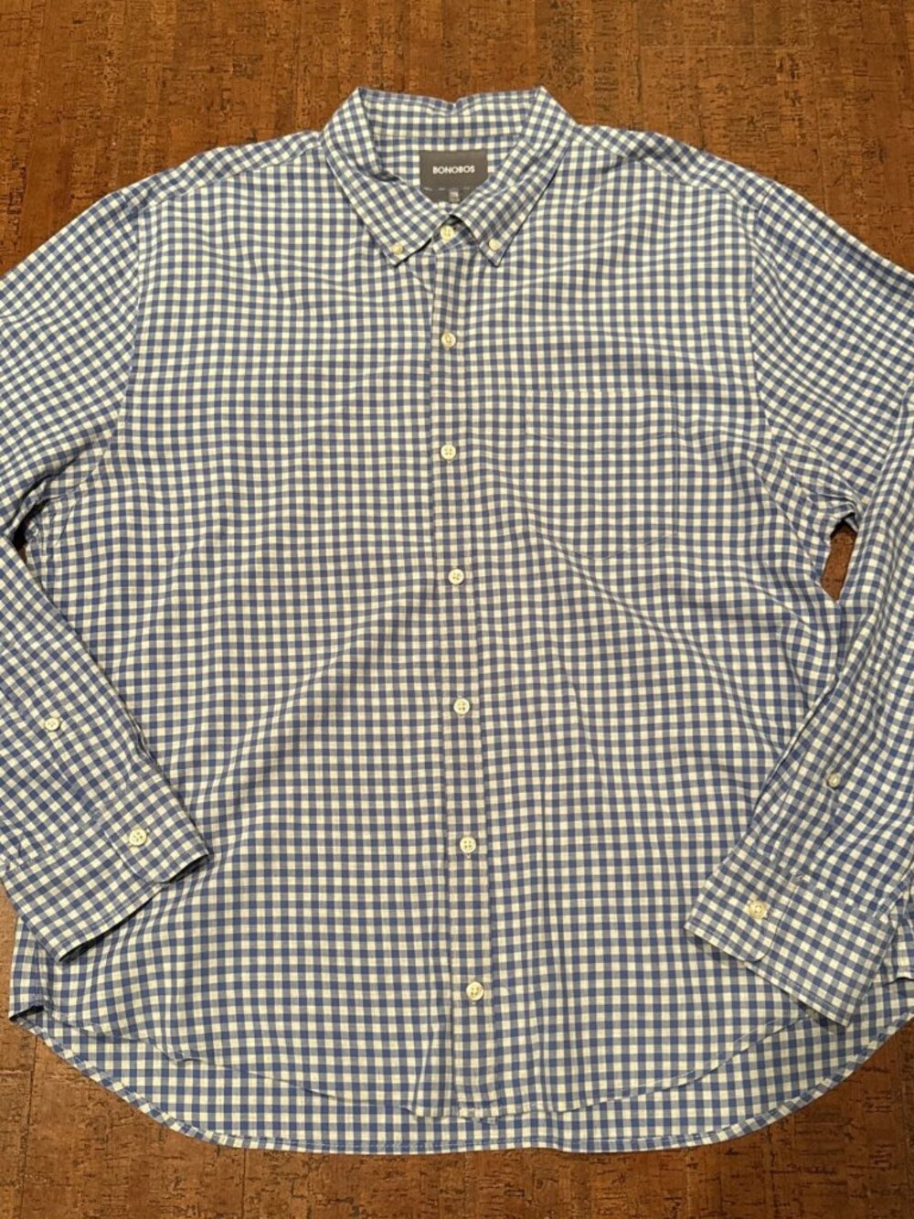 Bonobos Men’s XXL 2XL Slim Fit Blue Checkered Long Sleeve Button-Down Shirt